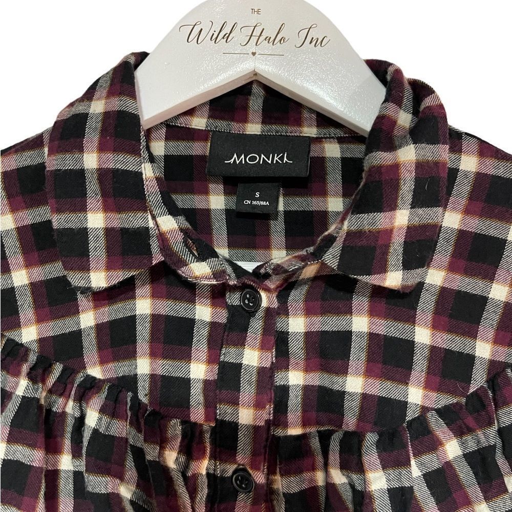 Monki Plaid Frill Ruffle Button-down Top Medium - Picture 7 of 10